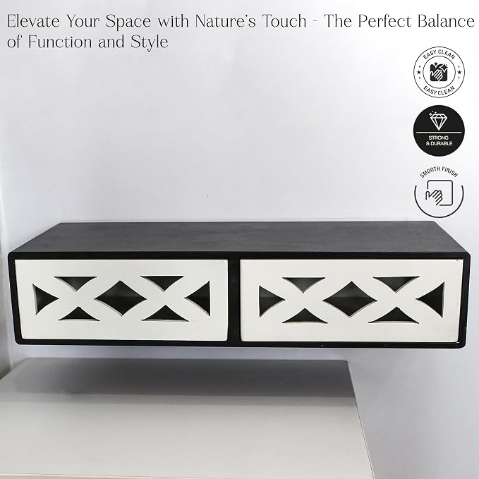 Wooden Desk Organizer with 2 Drawers – Handcrafted Solid Wood Storage Box for Office, Home & Study – Rustic Desktop Organizer for Files, Accessories & Stationery (STYLE 2, BLACK AND WHITE)
