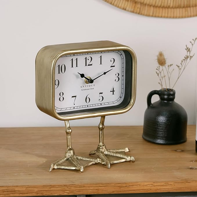 NIKKY HOME Vintage Table Top Clock, Cute Duck Paw Silent Shelf Desk Clock Battery Operated, Home Decor for Living Room, Mantel, Bedroom, Bedside - Gold