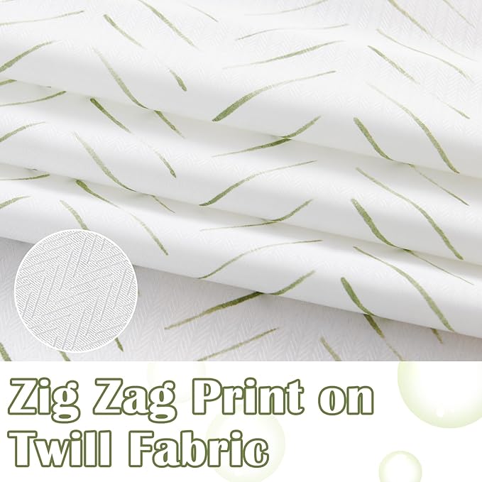 jinchan Green and White Shower Curtain Inky Herringbone Chevron Zig Zag Waterproof Fabric Modern Farmhouse Shower Curtains for Bathroom with 12 Hooks 70x72 Inches