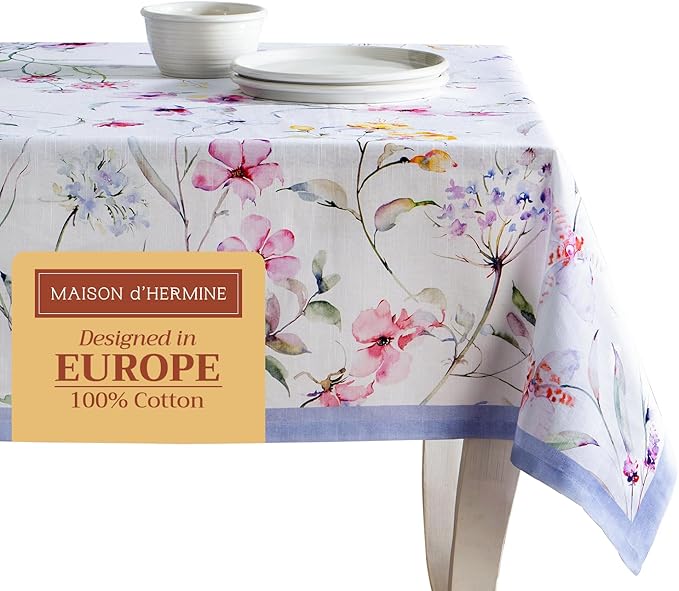 Maison d' Hermine Table Cloth Rectangle Table 100% Cotton 70 x 108 Inches Tablecloth Reusable Decorative for Dining Room Farmhouse Home Valentines Day Decorations Spring Summer - Summer Floral