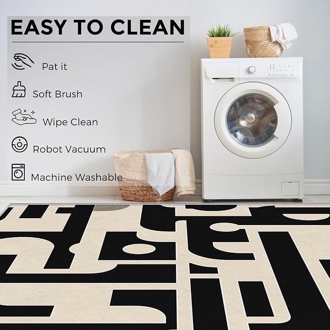 Mid Century Modern Rugs for Bedroom Decor, 8x10 ft, Geo MCM Area Rugs for Living Room, Soft Non Slip Washable Abstract Geometric Carpet Home Decorations Dt-Ghf-28