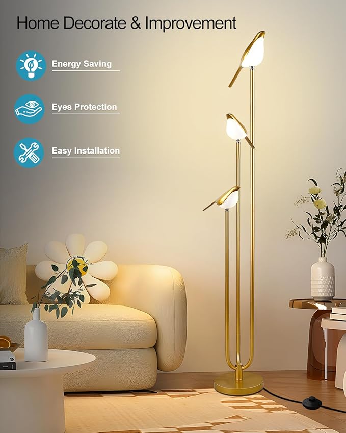 Floor Lamp with Tray, 2Pcs 3000K Soft Warm White Bulbs Included, Mid Century Modern Standing Lamps, Gold Dimmable Globe Floor Lamp for Living Room/Wedding/Party