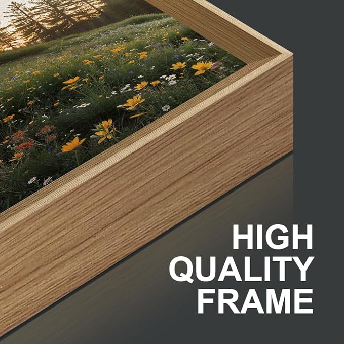 FWIEXA Green Forest Mountain Framed Canvas Wall Art Set, Wildflower Meadow Wall Decor, Floral Pictures Artwork, Nature Sunset Landscape Art Prints for Living Room, Bedroom, Office - Size 20"x40"