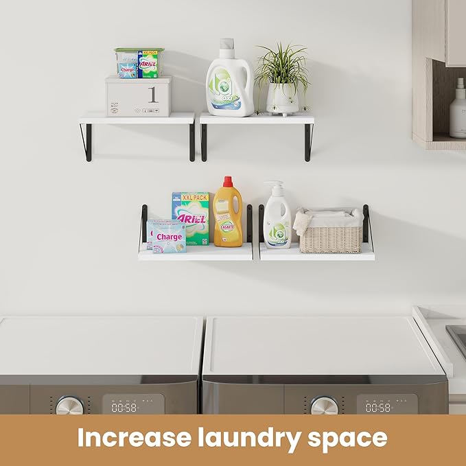 Heimlove Floating Shelves for Wall Set of 3,Light Wood Wall Mounted Bookshelf Decorative Shelf for Living Room Bathroom Kitchen Laundry Pictures Plants Books Cats TV,White