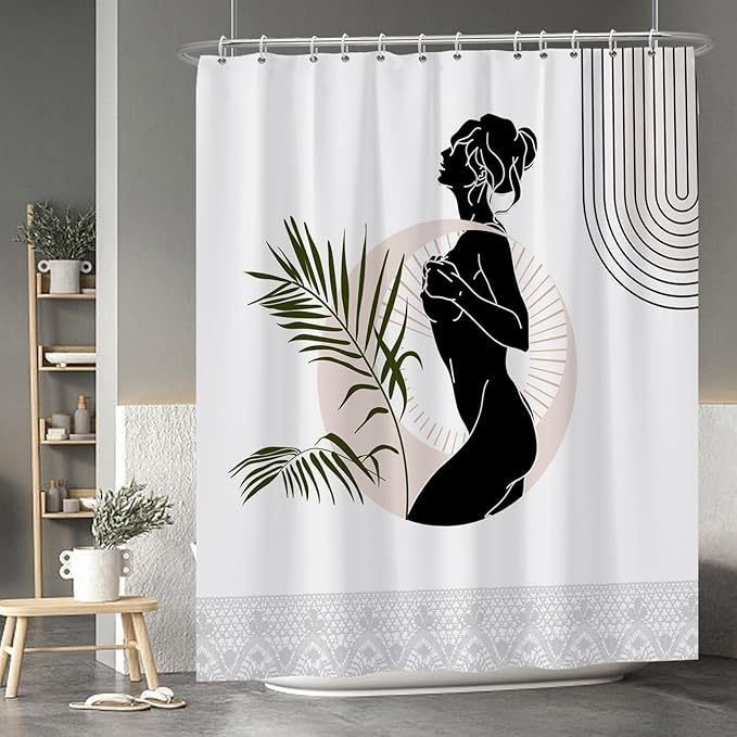 Baocicoo Black Abstract Woman Shower Curtain Boho Mid Century Minimalist Shower Curtain for Bathroom Hostel Hotel Cubicle Bathroom Decorations Waterproof Curtain for Bathroom with Hooks 72x84 Inches