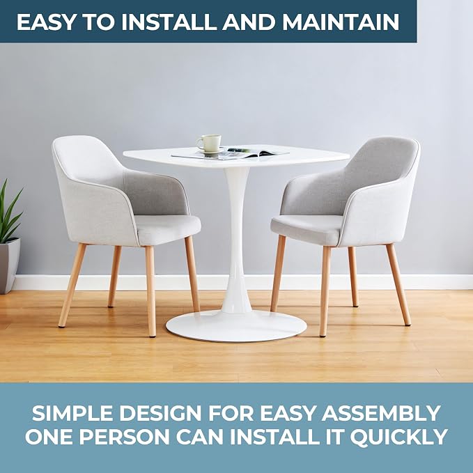23.62" White Tulip Table, Square Dining Table for 2, Pedestal Table with Metal Leg, Mid Century Modern Bistro Table for Kitchen, Small Space & Cafe