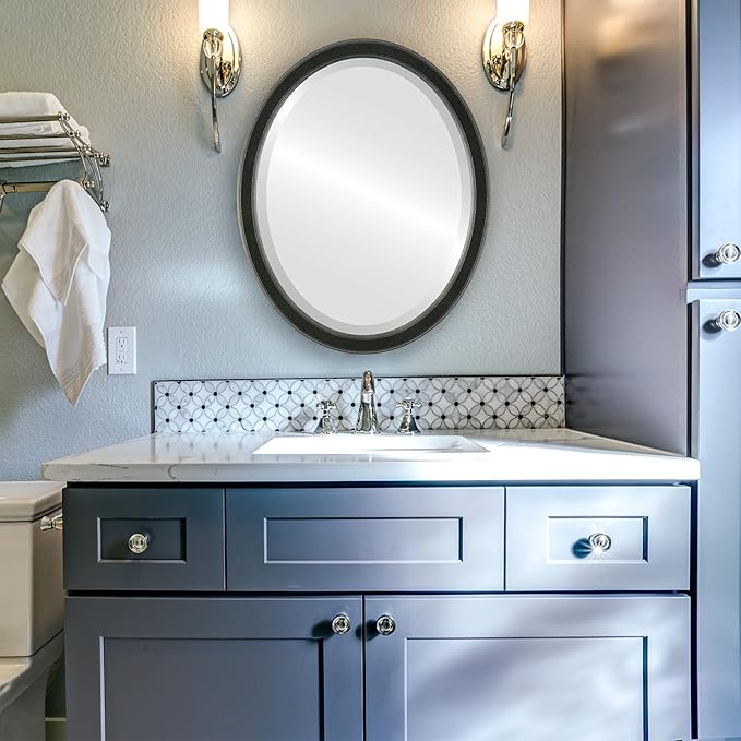 OVALCREST Oval Beveled Wall Mirror for Home Decor - Toronto Style - Black Silver - 26" x 20"
