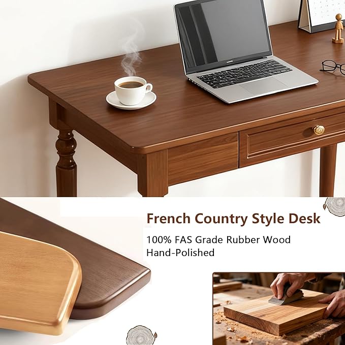 French Country Desk, 39.4 Inch Writing Desk with Drawers, Easy Assembly SXC-D776 (Walnut-M)
