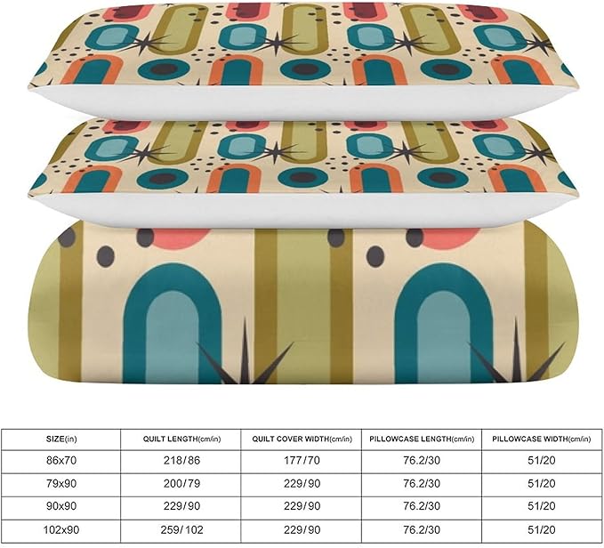 Colorful Aesthetic Comforter Cover Geometry Bed Set, Retro Atomic Duvet Cover，Modern Mid Century Bedding Sets，Aesthetic Abstract Art Bedding 3 Piece (1 Duvet Cover 86"x70" + 2 Pillow Sham 20"x30")