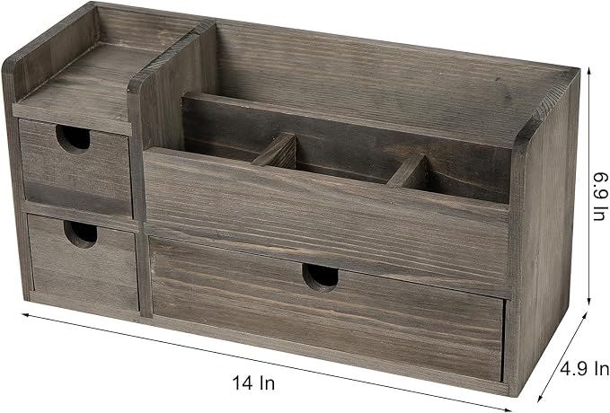 Rock Grey Wooden Desktop Organizer 3 Drawers Office Supplies Storage Caddy Stationery Box Mail Holder Note Pads Makeup Tools Cosmetics
