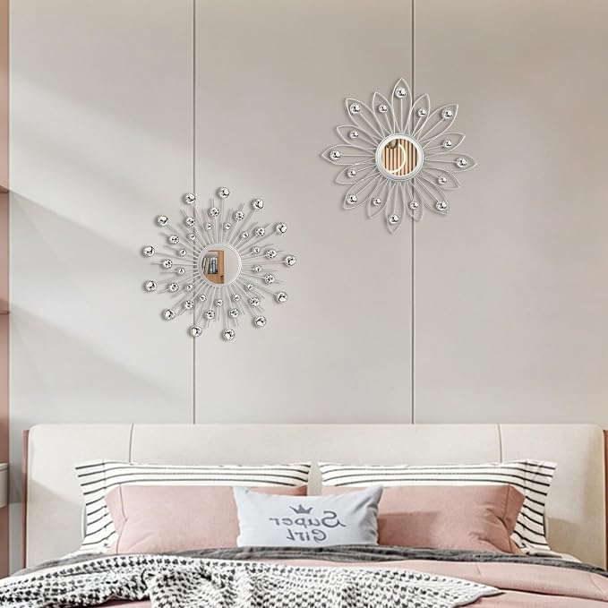 2 Pack Metal Mirrors for Wall Boho Sunburst Wall Mirror Home Decor Modern Decorative Wall Art for Bedroom Living Room Entryway