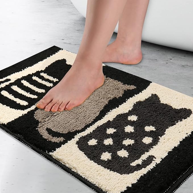 Hi Space Cat Bathroom Rugs 25.6x18IN Kitty Bath Mat for Bathroom Non Slip Machine Washable Soft Microfiber Absorbent Cute Bath Rug Plush for Tub Shower Sink Fluffy Home Decor Accessories