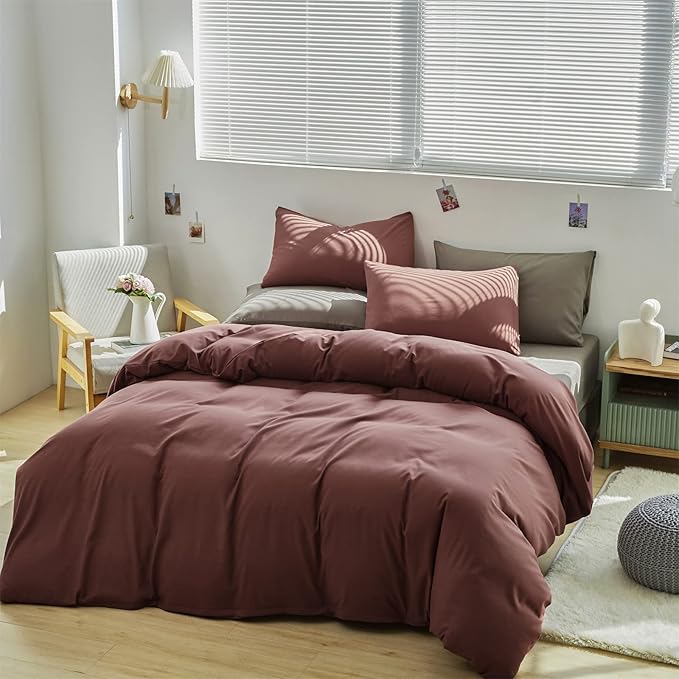 Pureant Brick Red Comforter Sets King Solid Dark Rust Bedding Comforters Modern Plain Purplish Cotton Bed Quilts Women Girls Blackish Warm Blankets Pure Dark Brown Red Durable Bedding Vintage
