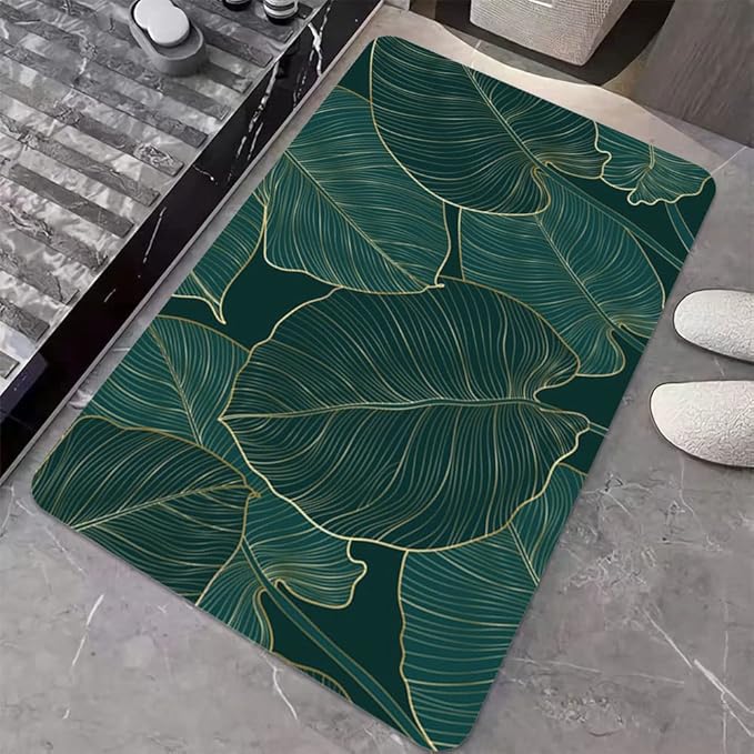 Diatomaceous Earth Bath Mat,The Leaves Non-Slip Volume Super Absorbent Fast Drying for Bathroom Kitchen Door mat,Eco-Friendly Easy to Clean 17×27.5Inch (43 * 70cm)