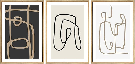 SIGNWIN Framed Canvas Print Wall Art Set Pastel Geometric Line Polygons Abstract Shapes Illustrations Modern Art Decorative Boho Relax/Zen Nordic for Living Room, Bedroom, Office - 16"x24"x3 Natural