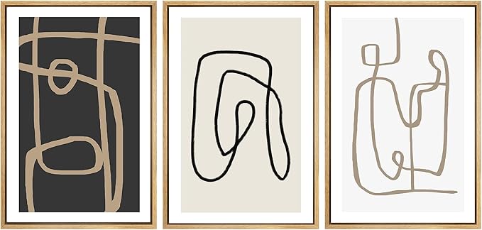 SIGNWIN Framed Canvas Print Wall Art Set Pastel Geometric Line Polygons Abstract Shapes Illustrations Modern Art Decorative Boho Relax/Zen Nordic for Living Room, Bedroom, Office - 24"x36"x3 Natural