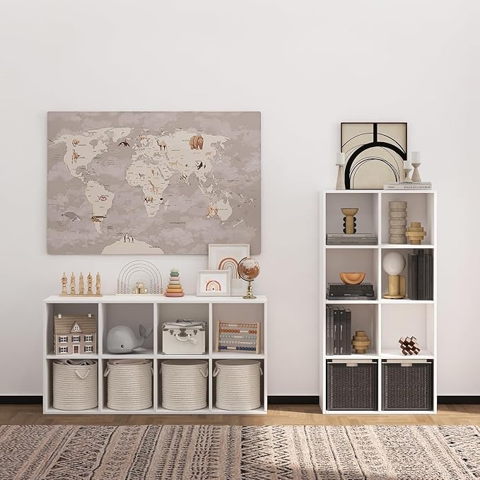 Wooden 8 Cube Storage Organizer with Closed Back Panel,White Cube Shelf Cubby Storage Organizer with Compartments for Living,Bookshelf, Easy to Install (White, 8 Cube-11in)