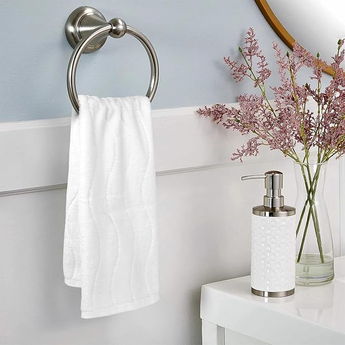 White Hand Towels for Bathroom Wavy Jacquard - 2 Piece Luxury Spa Hotel Hand Towel, Quick Dry Absorbent Face Towels, 13x29 Inches