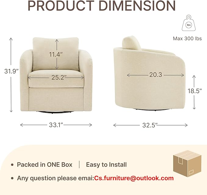 Swivel Accent Chair, Upholstered Barrel Chair with Washable Slipcover for Living Room Bedroom Reading Waitingroom,Sand
