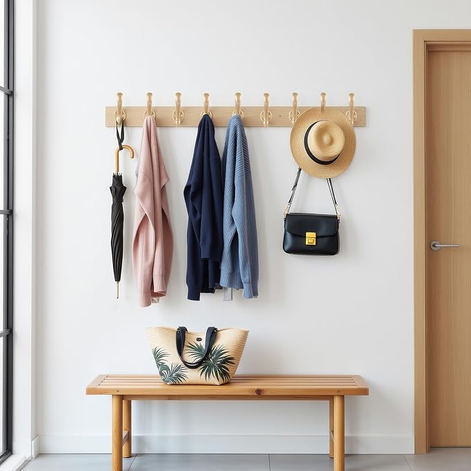 8 Pack Coat Hooks Wall Mount Heavy Duty Utility Retro Double Hooks for Hanging Coats,Hat, Towel, Key, Robe, Scarf, Bag, Cap (Gold)