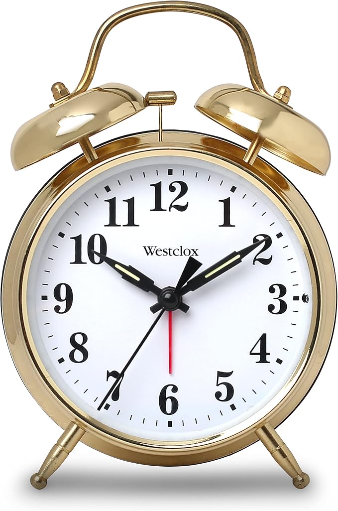 Westclox Big Ben Twin Bell Alarm Clock | Loud Alarm Clock for Heavy Sleepers | Battery Operated Clock with Backlight for Bedside Table, Bedroom, Kids Room, Desk (Gold, 4")