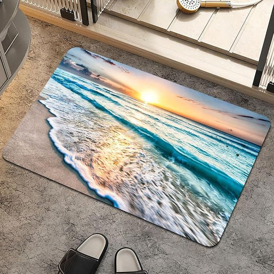Bath Mat Rug,Sunset on Island Beach Non Slip Quick Dry Super Absorbent Thin Bathroom Rugs Fit Under Door-Easy to Clean Bathroom Floor Mats-Shower Rug for Shower Sink Bathtub(20" x 31"in)