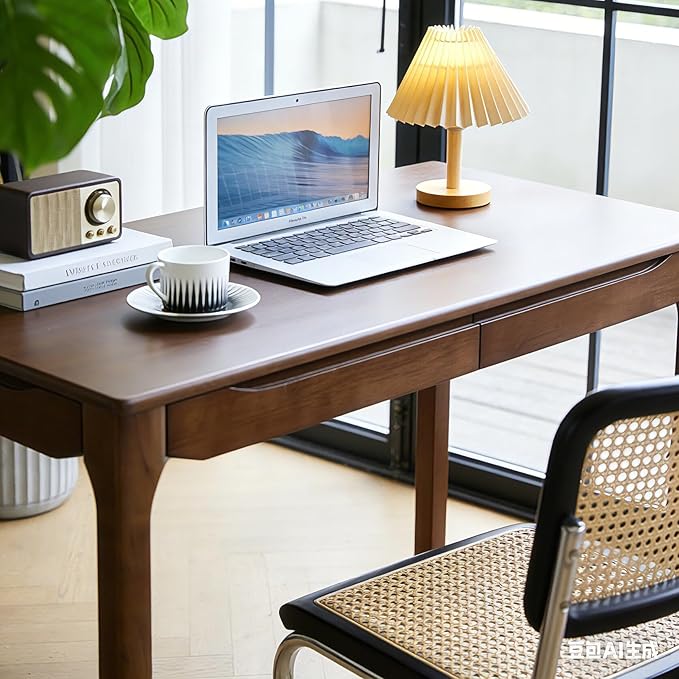 Widen Solid Wood Desk with Drawers,47"X24" Wood Writing Desk for Small Space,Student Computer PC Desks,Home Desks for Work,Gaming Study Desk for Bedroom Escritorios Desk Table (Walnut, 47”)