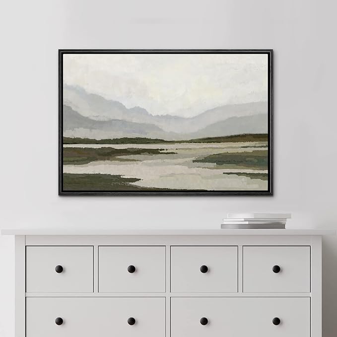 MUDECOR Framed Canvas Print Wall Art Mountain Range Storm Cloud Lake Landscape Vintage Classic Illustrations Fine Art Decorative Zen Multicolor Country/Farmhouse Retro for Bedroom - 24"x36" Black