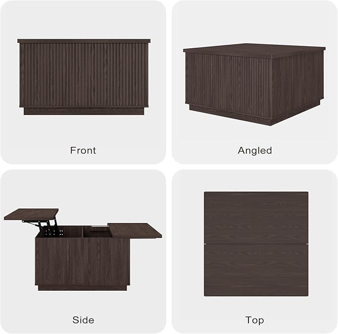 Lift Top Coffee Table with Storage,Fluted Square Center Table with Large Hidden Space,31.5" Coffee Table with Lifting Top,Center Table for Living Room,Dark Gray
