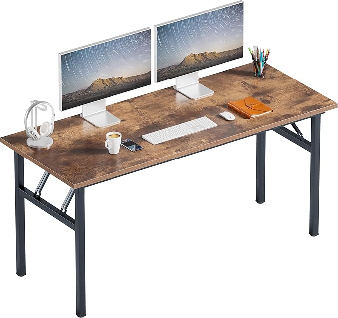 Need Folding Computer Desk, Large 60 inches Folding Table for Home Office, No Install Needed Foldable Writing Table Desk, Rustic Brown