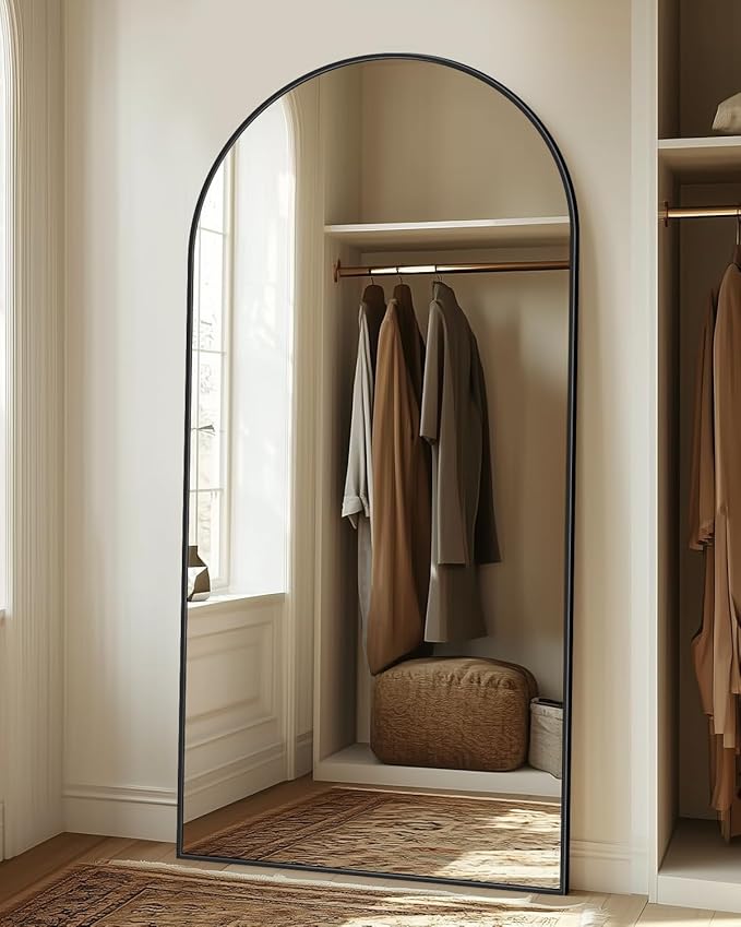 Full Length Mirror, 58"x21" Arched Full Body Mirror, Large Stand Up Aluminum Frame Floor Freestanding Hanging Leaning Mounted for Bedroom Living Room Entryway Black