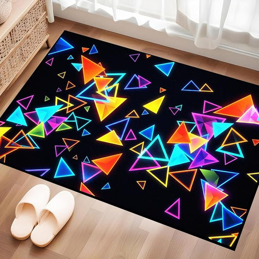 Triangle Area Rug 2'x3' Blacklight Glow in The Dark Geometric Rug Non-Slip Washable Colorful Neon Light Floor Mat for Entryway Bedroom Living Room Nursery Kitchen Playroom Home Decor
