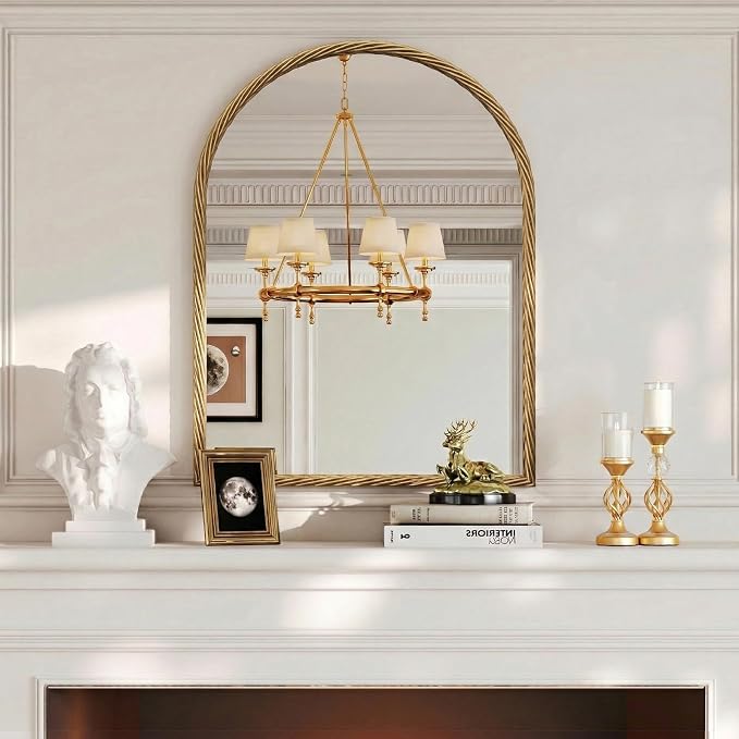 Uniclinens Vintage Arched Mirror Decor - Large Antique Gold Mirror Decor with Twisted Rope Metal Frame,Antique Mirror for Fireplace, Living Room, Hallway, Bathroom,Entryway, 24"X36"