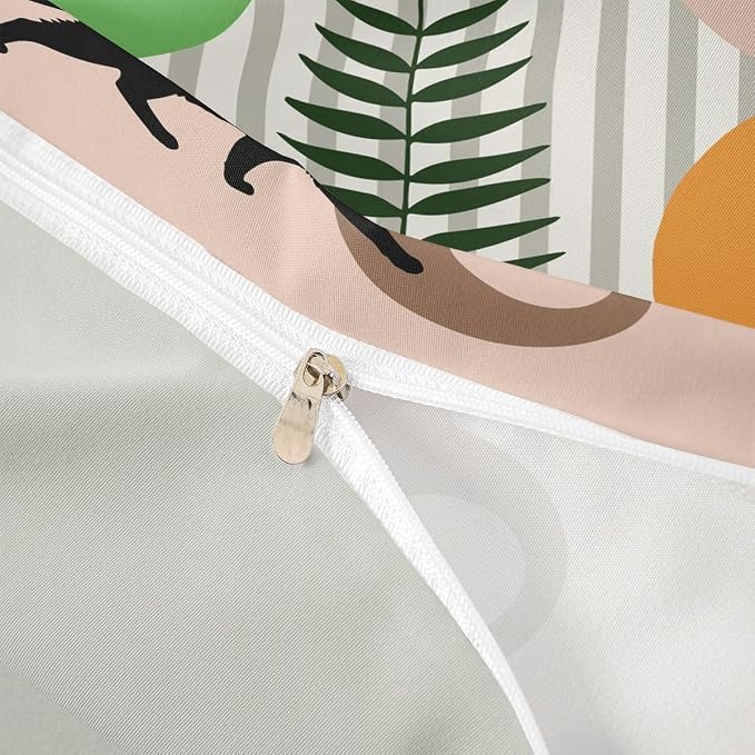 Erosebridal Boho Cat Animals Comforter Cover Queen Abstract Mid Century Bedding Set Minimalism Aesthetic Geometric Duvet Cover for Kids Girls Boys Adults Tropical Palm Leaves Bed Set