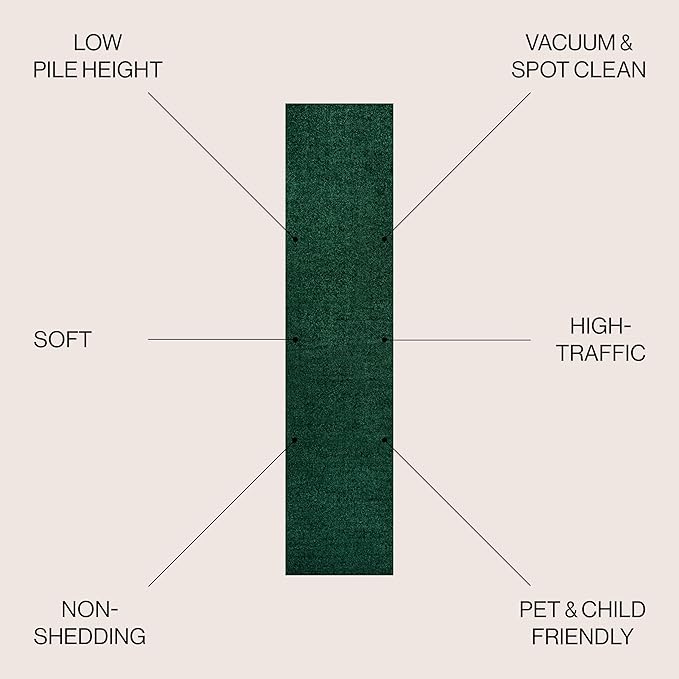 JONATHAN Y Haze Solid Low-Pile Emerald Runner Rug 2x16, Coastal,Bohemian,Minimalist,Classic, Easy-Cleaning for Living Room,Bedroom,Kitchen,Pet Friendly,Non-Shedding (SEU100L-216)