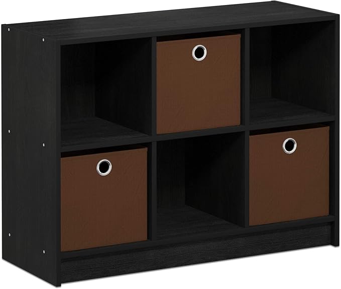 Furinno Cubic Closet Organizers and Storage, 6-Cube Closet Organizer with Bins, Open Shelf Storage, for Wardrobe, Bedroom, Living Room, Americano