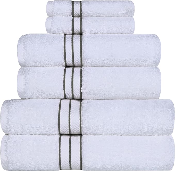 Superior Turkish Cotton Ultra-Plush 6-Piece Towel Set, Ideal for Master Bath, Guest Bathroom, Fast Drying, Shower, Spa, Face/Washcloths, Hand, Bath Towels, Absorbent, Home Basics, Charcoal