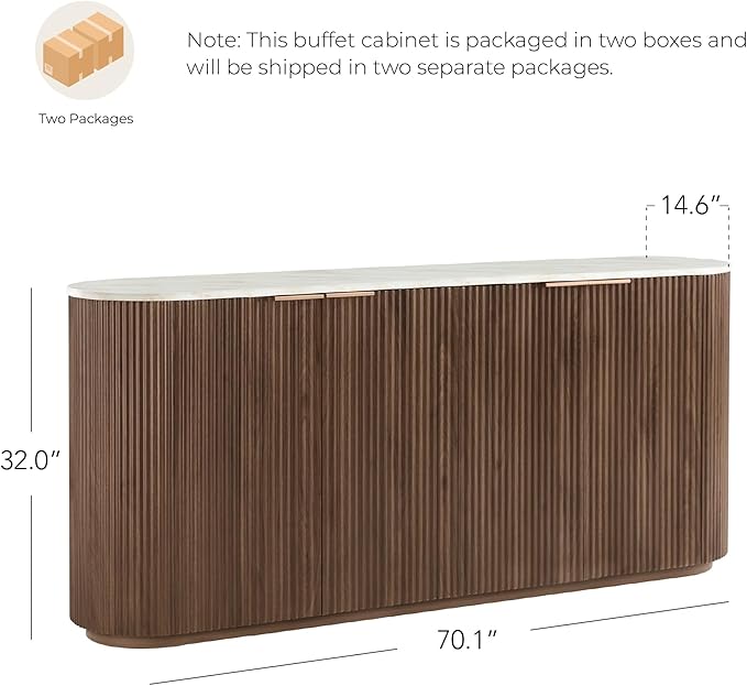 CHITA 70" Sideboard Buffet Cabinet with Storage, Living Room Accent Cabinet with Doors and Adjustable Shelves, for Bar, Kitchen, Walnut - Faux Marble