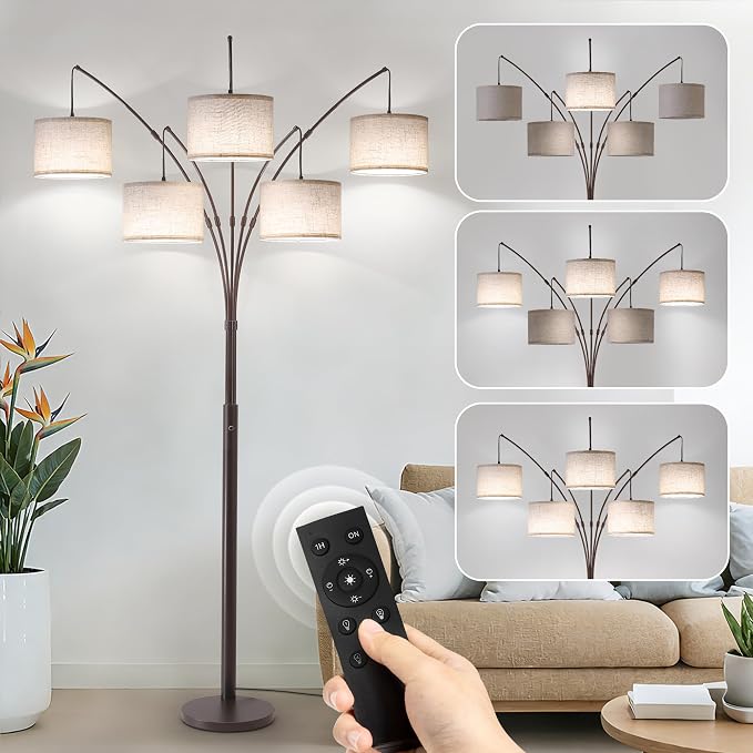 Dimmable Floor Lamp - Arc Floor Lamps for Living Room, 4000LM Super Bright Modern Tall Standing Lamp with Black Shades & Heavy Base, Mid Century Tree Floor Lamp for Bedroom Office