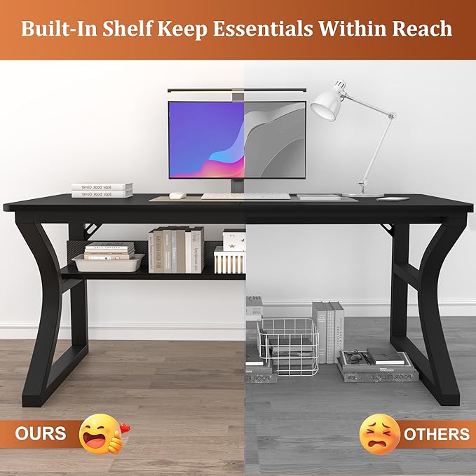 AZN Computer Desk, 47x24 in Computer Desk, Office Desk w/Storage & U-Size Metal Frame for Home Office Bedroom Gaming, Office Desk w/Water-Resistant, Scratchproof Surface, Carbon Fiber Black