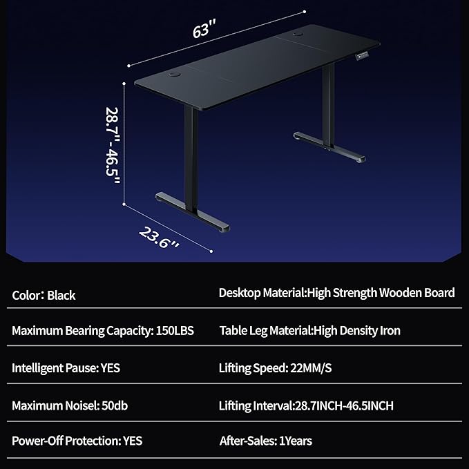 Shintenchi Standing Desk, 63x24 Inch Height Adjustable Electric Sit Stand up Desk, Ergonomic Rising Computer Table, Modern Lift Gaming Desk Workstation for Home Office, White