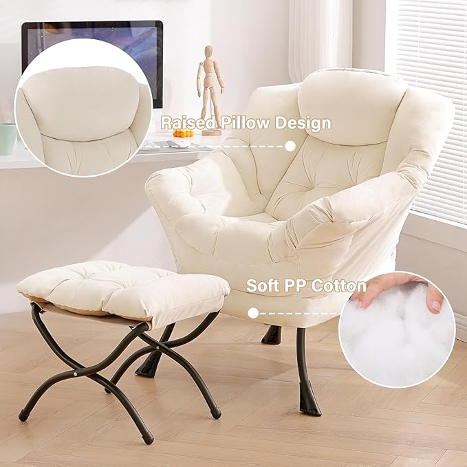 Tiita Modern Large Accent Lounge Lazy Chair, Leisure Sofa Reading Armchair with Ottoman, Footrest for Bedroom, Living Room, Dorm Rooms, Garden
