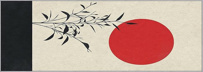 Japanese Runner Rug 2x8, Black and Grey Red Sun Design, Zen Asian Area Rug Washable Hallway Rugs Non-Slip Floor Carpet Runner for Bedroom, Narrow Hallway, Kitchen Aisle