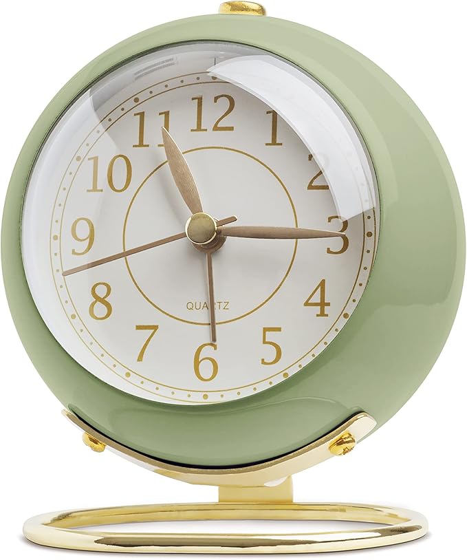 SHISEDECO Small Tableclocks Classic Non-Ticking Tabletop Alarm Clock with Backlight, Battery Operated Astronaut Deskclock with HD Glass for Living Room Bedroom Bedside Indoor Decor (Green)