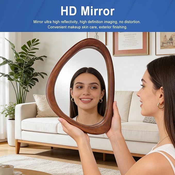 MAGFLERUM Irregular Wall Mirror, 15 * 10 inch Asymmetrical Wood Mirrors, Small Wall Mirror, Hanging Vertically and Horizontally. Mirrors for Wall Decor (Black Walnut)