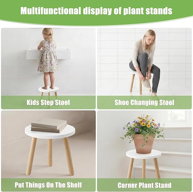 Wood Plant Stands Indoor, White Plant Stand Modern Plant Table for Large Plants, Wooden Plant Stool, Tall Plant Holder Small Round Side for Living Room, Balcony, Office (1 Pack)