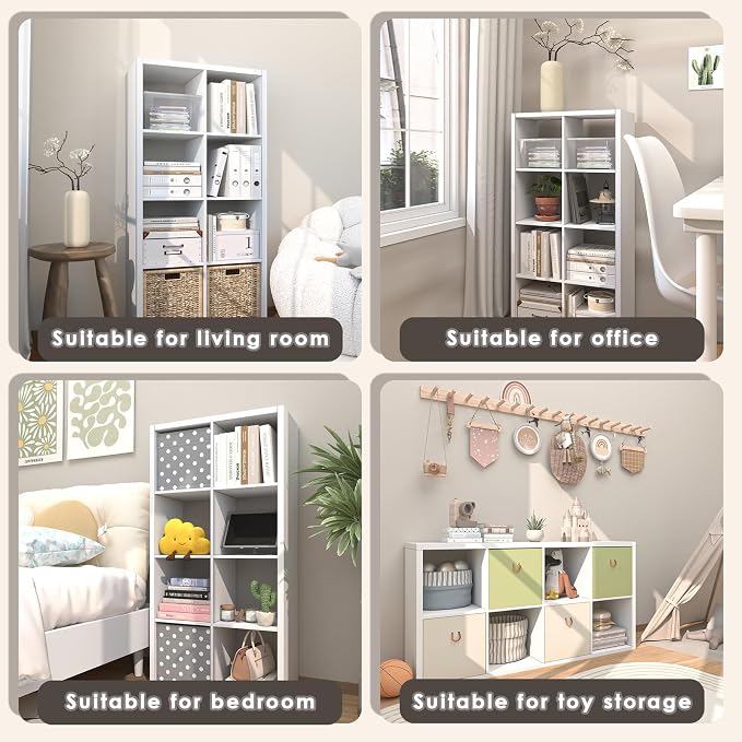 Endearing Limons【2026 Wooden Thick Border 8 Cube Shelf Storage Organizer with Anti-Tipping Kits + Reversible Open Back Bookcase (11 x 11 Unit Cell White)