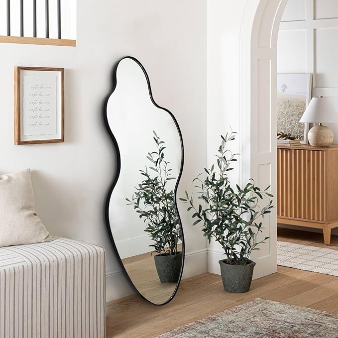 Irregular Mirror, 55"x26" Asymmetrical Mirrors for Wall, Large Abstract Mirror with Metal Frame, Modern Unique Shaped Mirrors for Living Room Bathroom Bedroom Hallway Entryway Fireplace