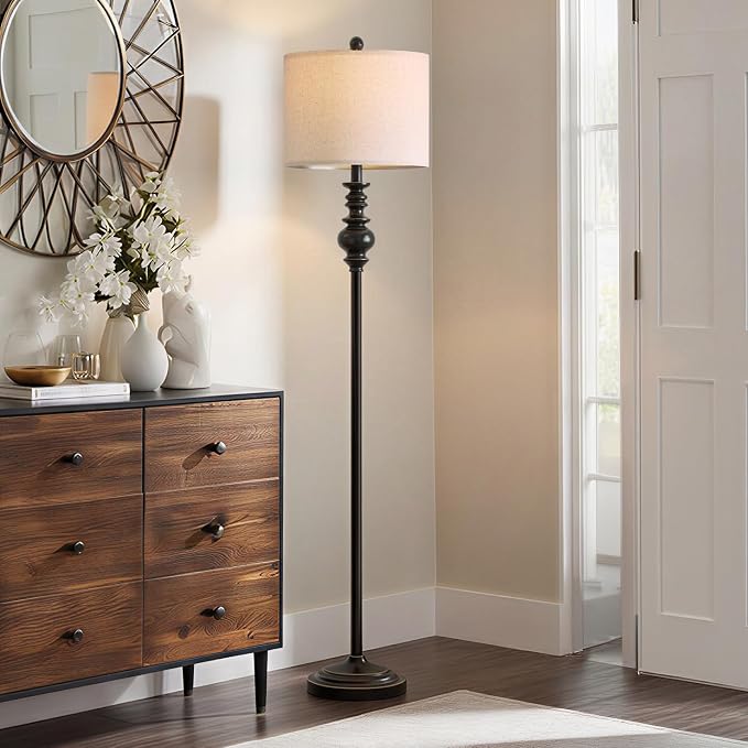 BOBOMOMO 64.25" Farmhouse Floor Lamp with Remote, Dimmable Black Floor Lamp with Adjustable Color Temperatures, Tall Standing Lamps for Living Room Corner, Bedroom & Office, 9W Bulb Included