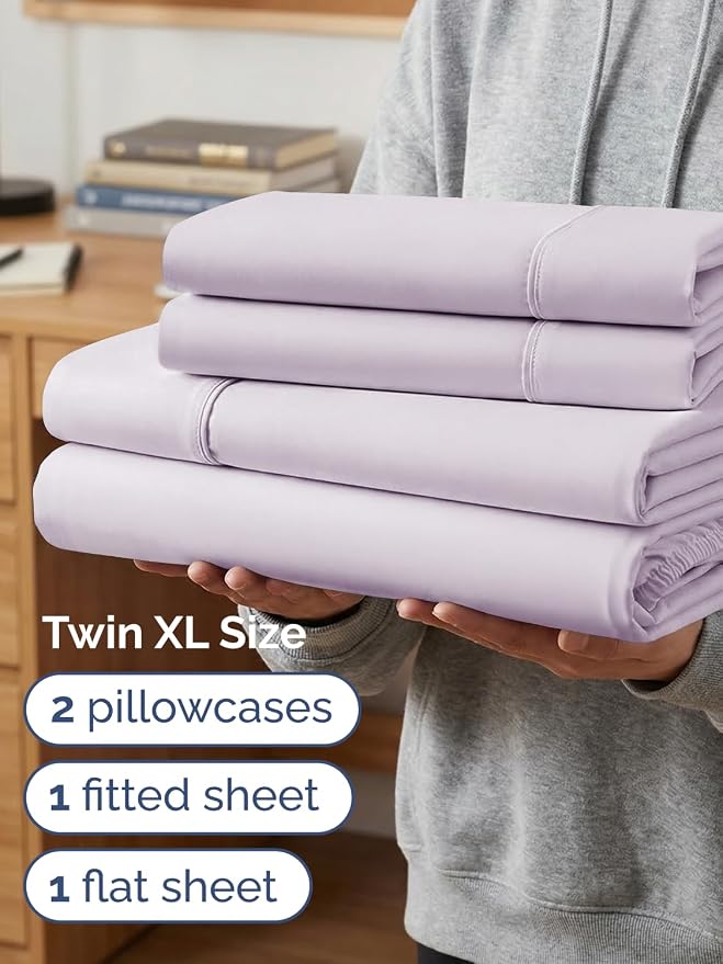 Extra Deep Twin XL Sheet Set - 4 Piece College Dorm Bed Sheets Set with Extra Deep Pockets - Ultra-Soft, Comfy & Breathable Bedding for Women, Men, Kids & Teens - Wrinkle & Fade Free - Light Lavender
